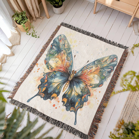 Metamorph Woven Blanket – Watercolor Butterfly in Motion