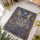 Celestial Cat Blanket – Mystical Beaded Design in Deep Indigo & Gold | Boho Spirit Animal Throw