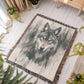 Lone Wolf Woven Blanket – Watercolor Wildlife Throw | Rustic Boho Cabin Decor