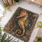 Beaded Look Seahorse Blanket – Woven Ocean-Inspired Throw | Golden Coral Art by Lace & Grit