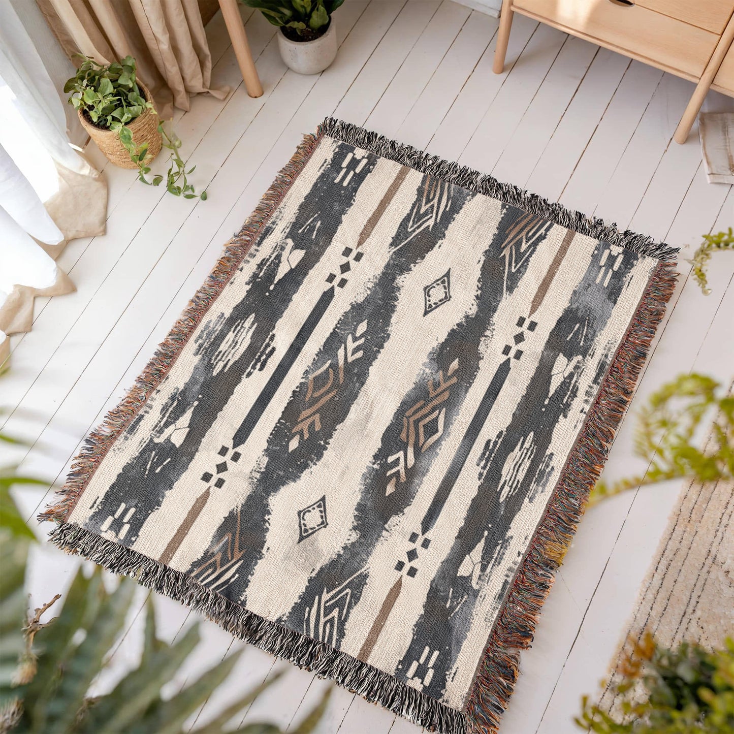 Spirit Lines Woven Blanket – Tribal Geometric Boho Throw