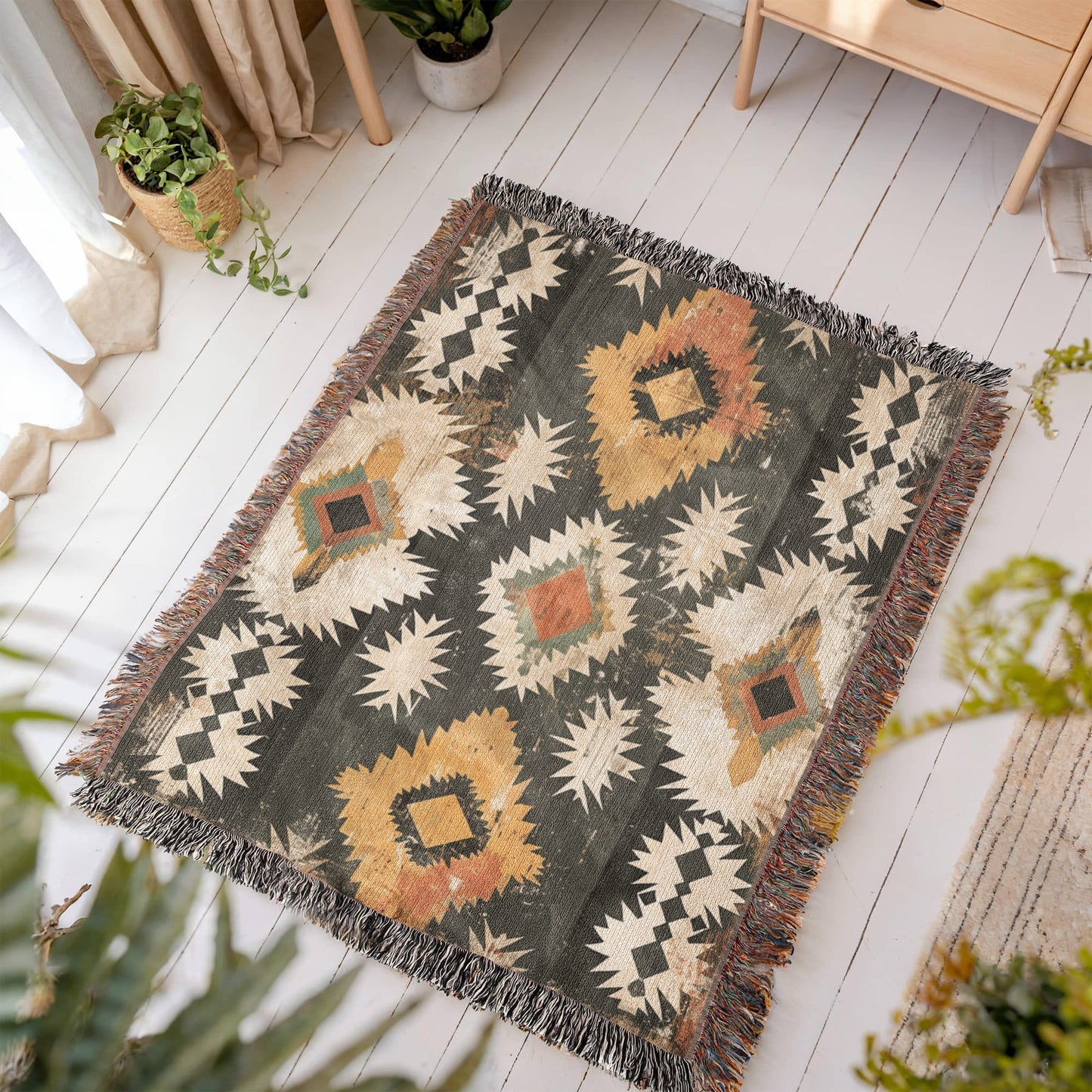 Canyon Ember Woven Blanket – Rustic Tribal Heritage Throw
