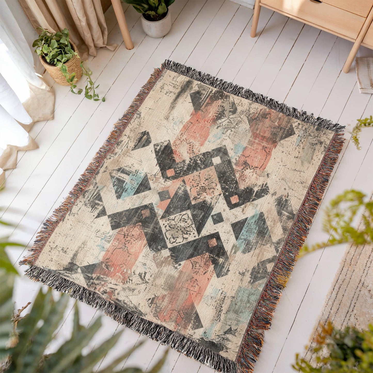 Faded Frontier Woven Blanket – Global Boho Abstract Throw