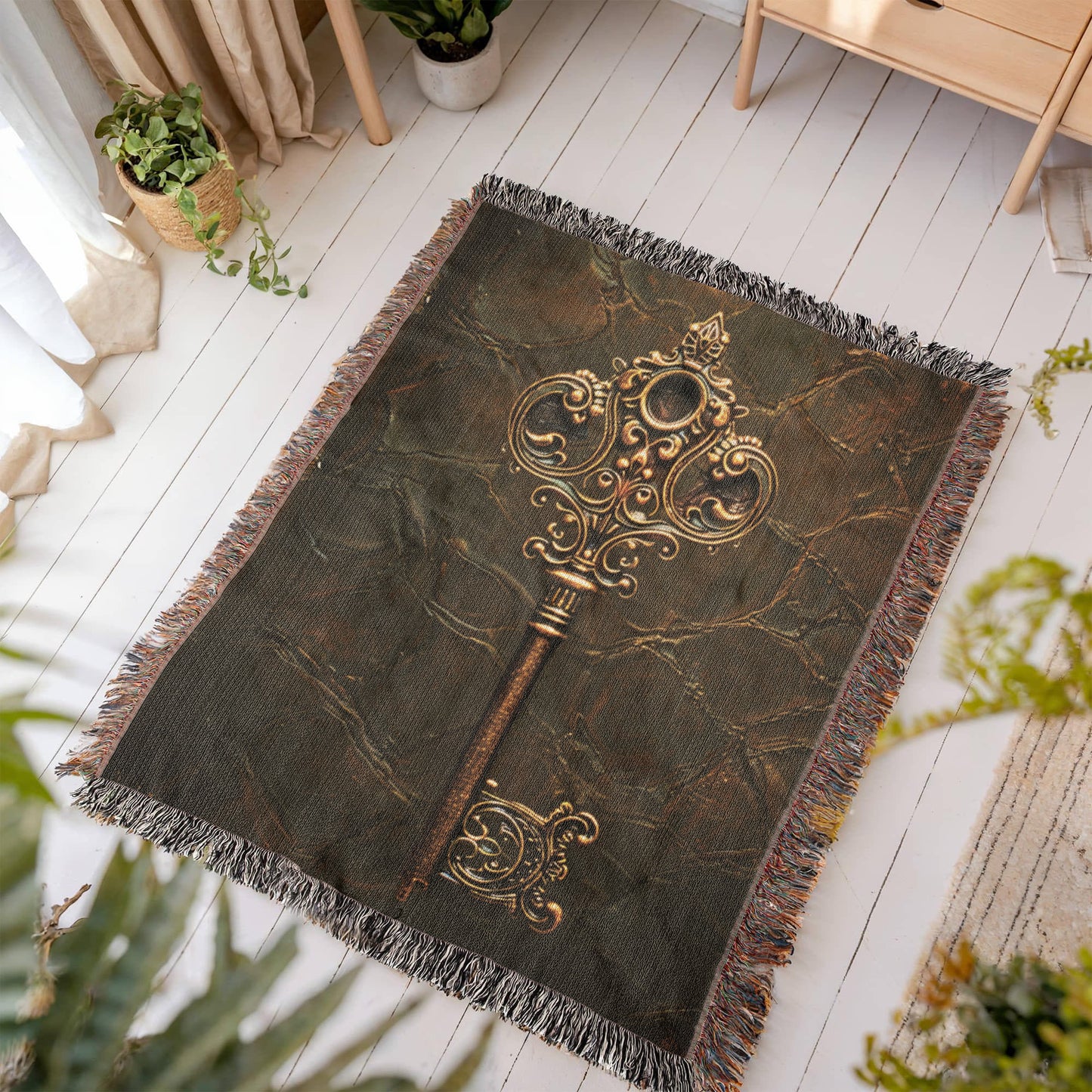 Beaded Look Mystic Key Blanket – Woven Celestial Key of Destiny Throw | Fantasy Decor by Lace & Grit