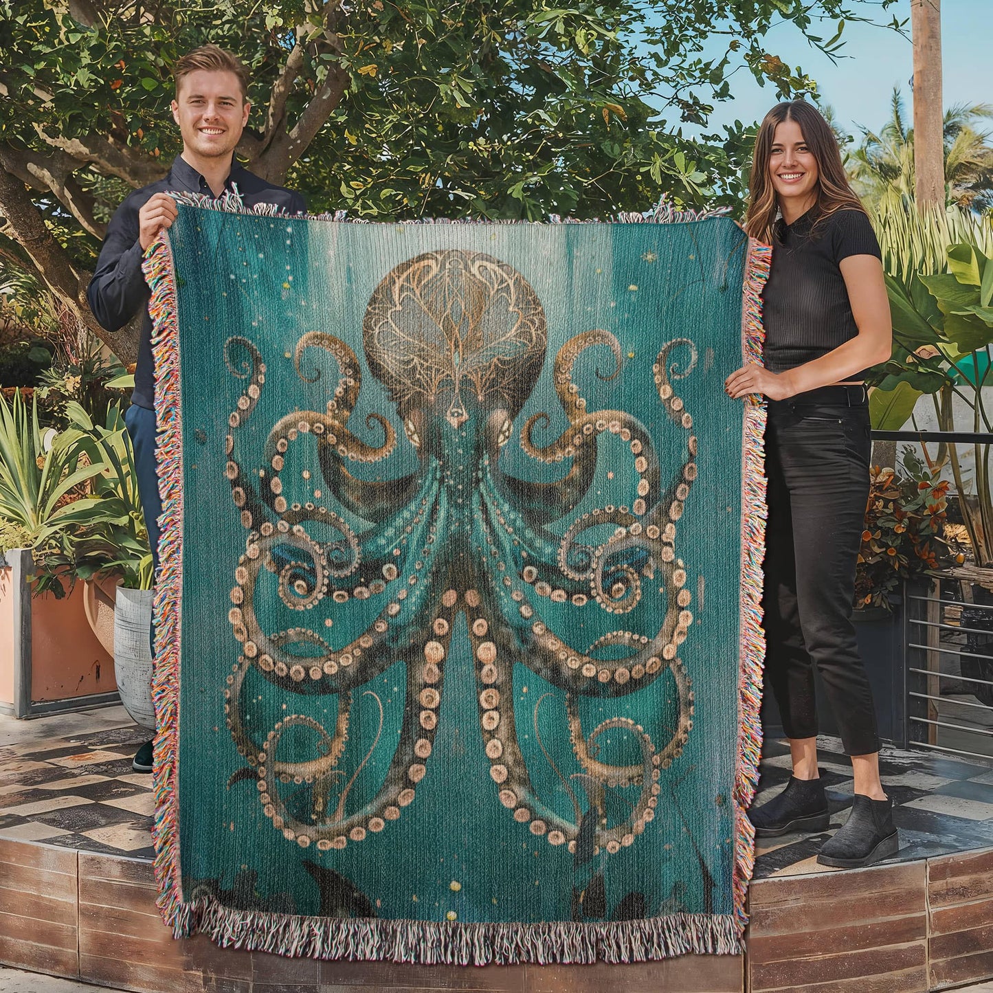 Beaded Look Octopus – Woven Throw Blanket