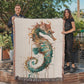 Cindertide Woven Blanket – Watercolor Seahorse with Drip Effect