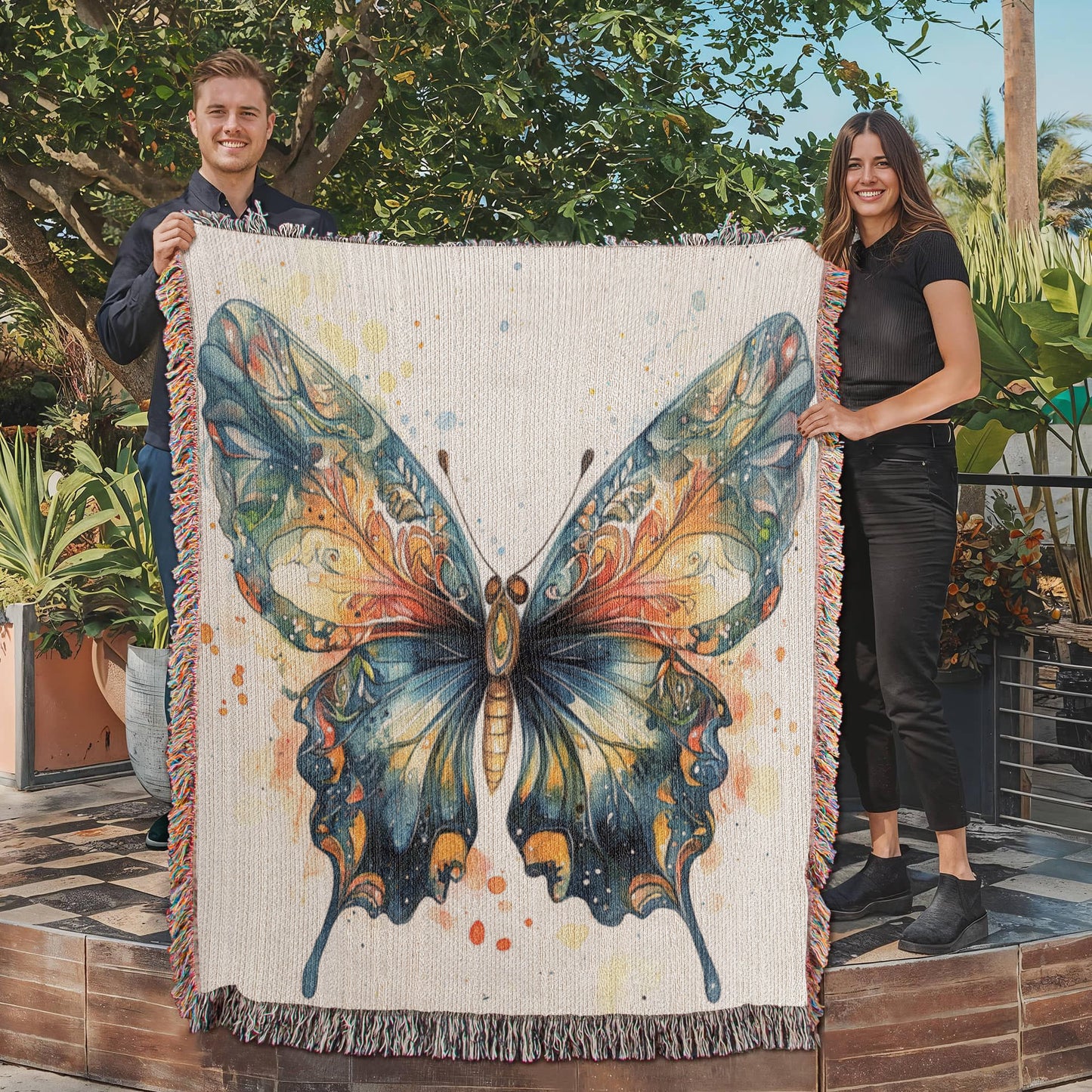 Metamorph Woven Blanket – Watercolor Butterfly in Motion