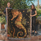Beaded Look Seahorse Blanket – Woven Ocean-Inspired Throw | Golden Coral Art by Lace & Grit