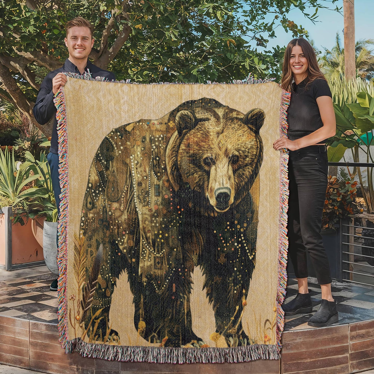 Beaded Look Spirit Bear – Woven Throw Blanket