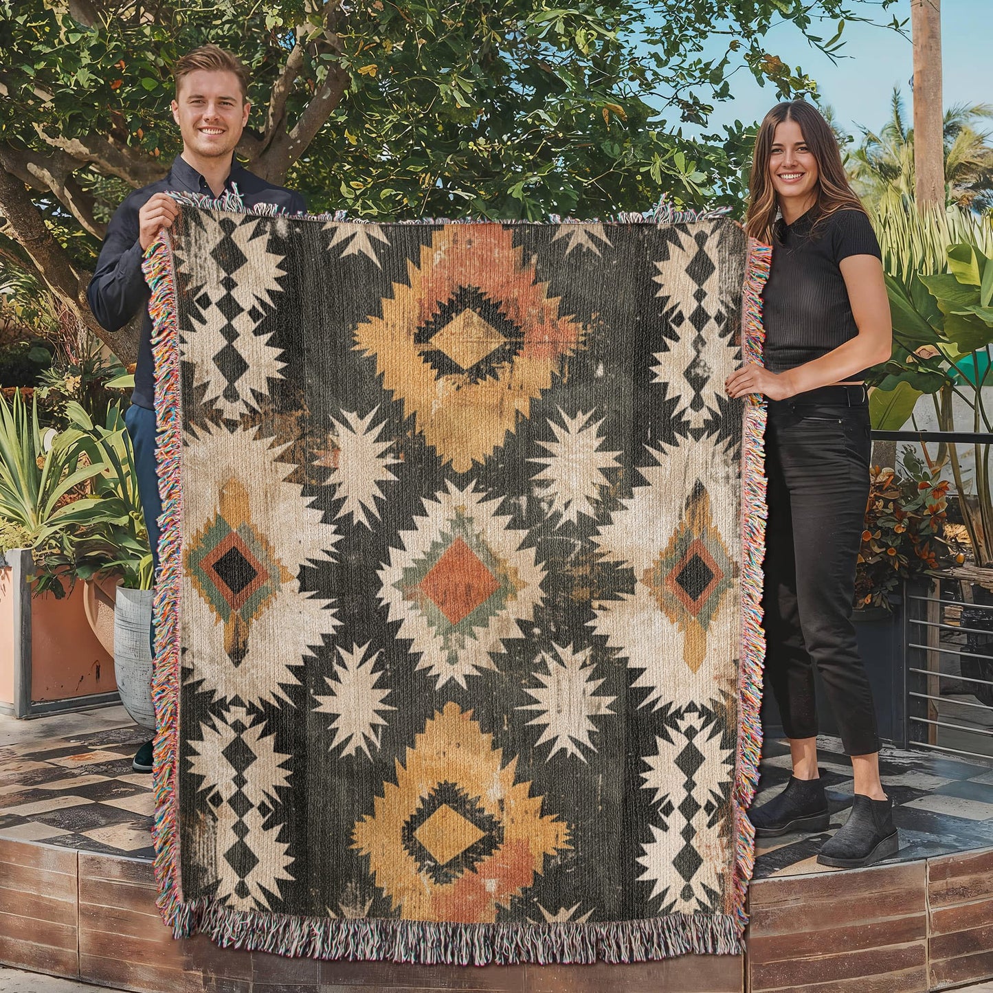 Canyon Ember Woven Blanket – Rustic Tribal Heritage Throw
