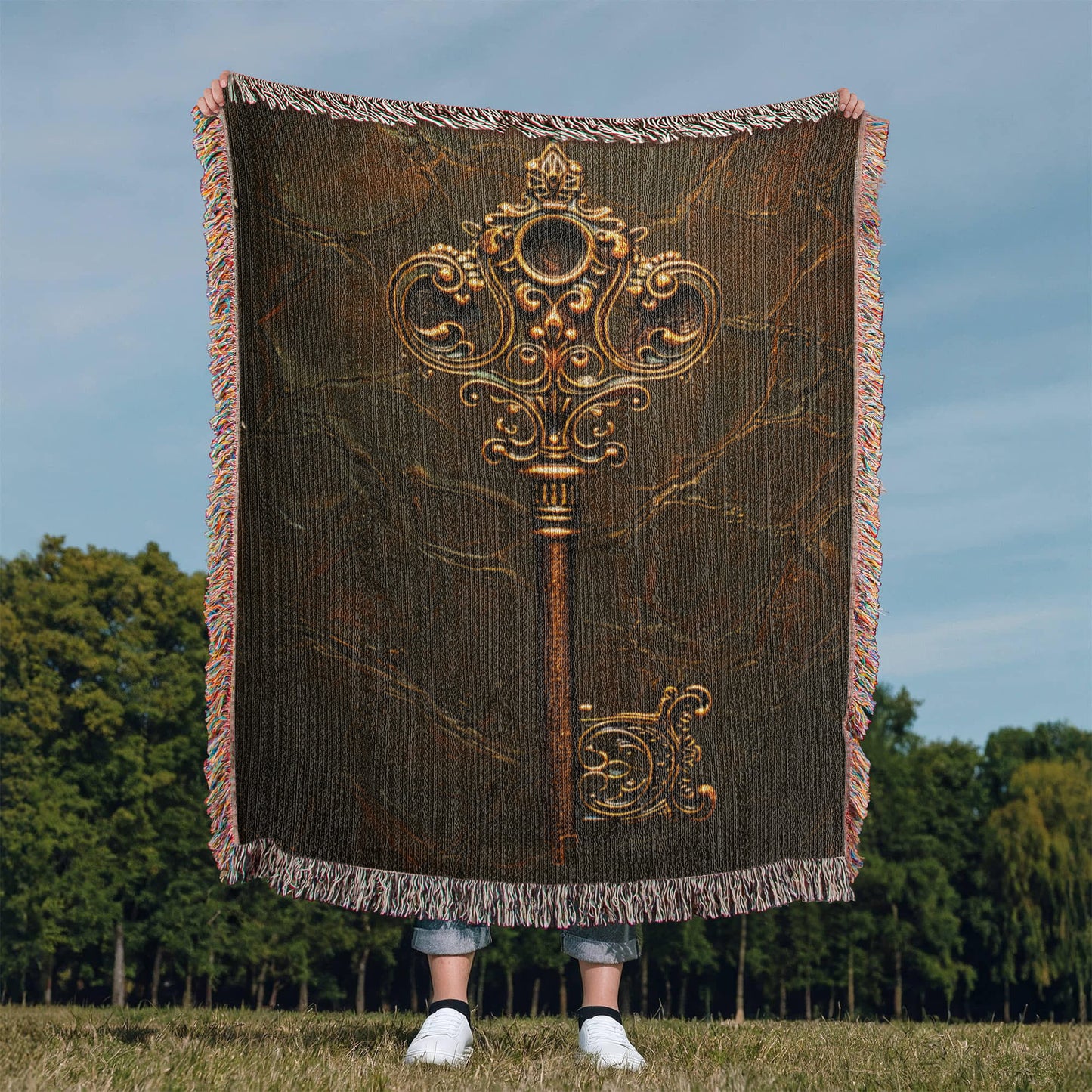 Beaded Look Mystic Key Blanket – Woven Celestial Key of Destiny Throw | Fantasy Decor by Lace & Grit