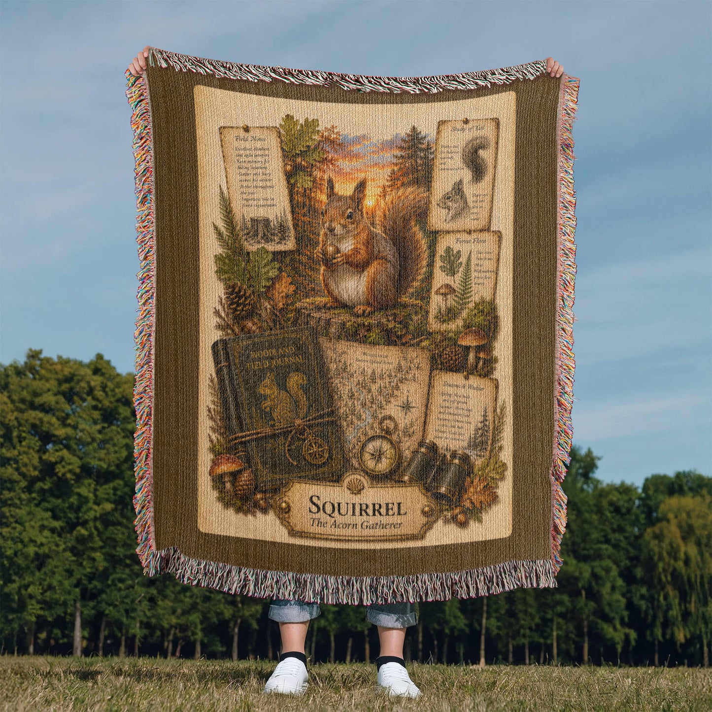 Squirrel Woven Throw Blanket | Woodland Animal Decor | Cotton Tapestry Throw | Naturalist Journal Gift