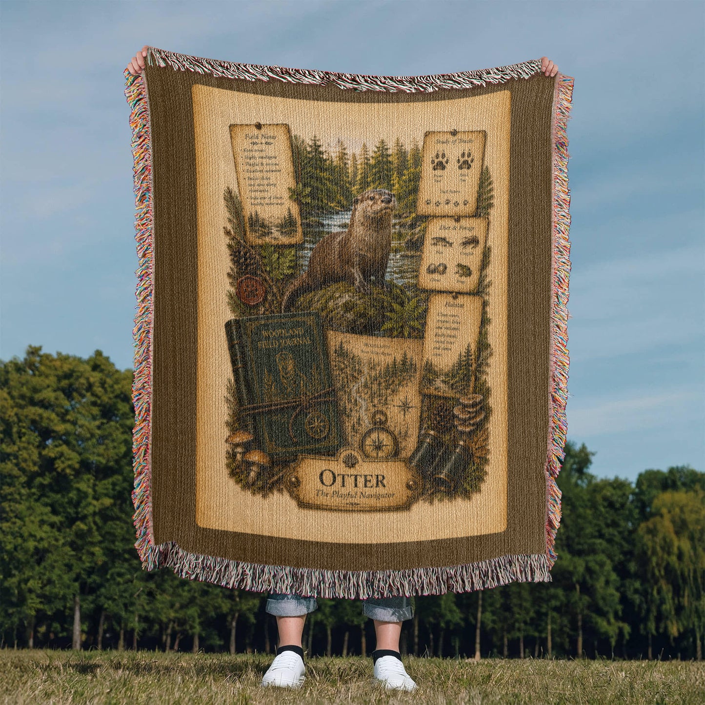Otter Woven Throw Blanket | Woodland Animal Decor | Cotton Tapestry Throw | Naturalist Journal Gift