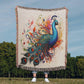 Plumefire Woven Blanket – Watercolor Peacock in Full Display