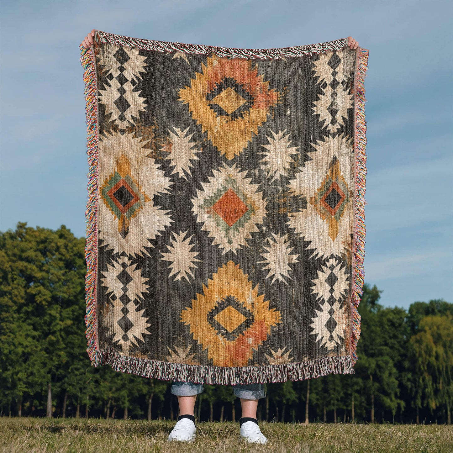 Canyon Ember Woven Blanket – Rustic Tribal Heritage Throw