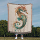Cindertide Woven Blanket – Watercolor Seahorse with Drip Effect
