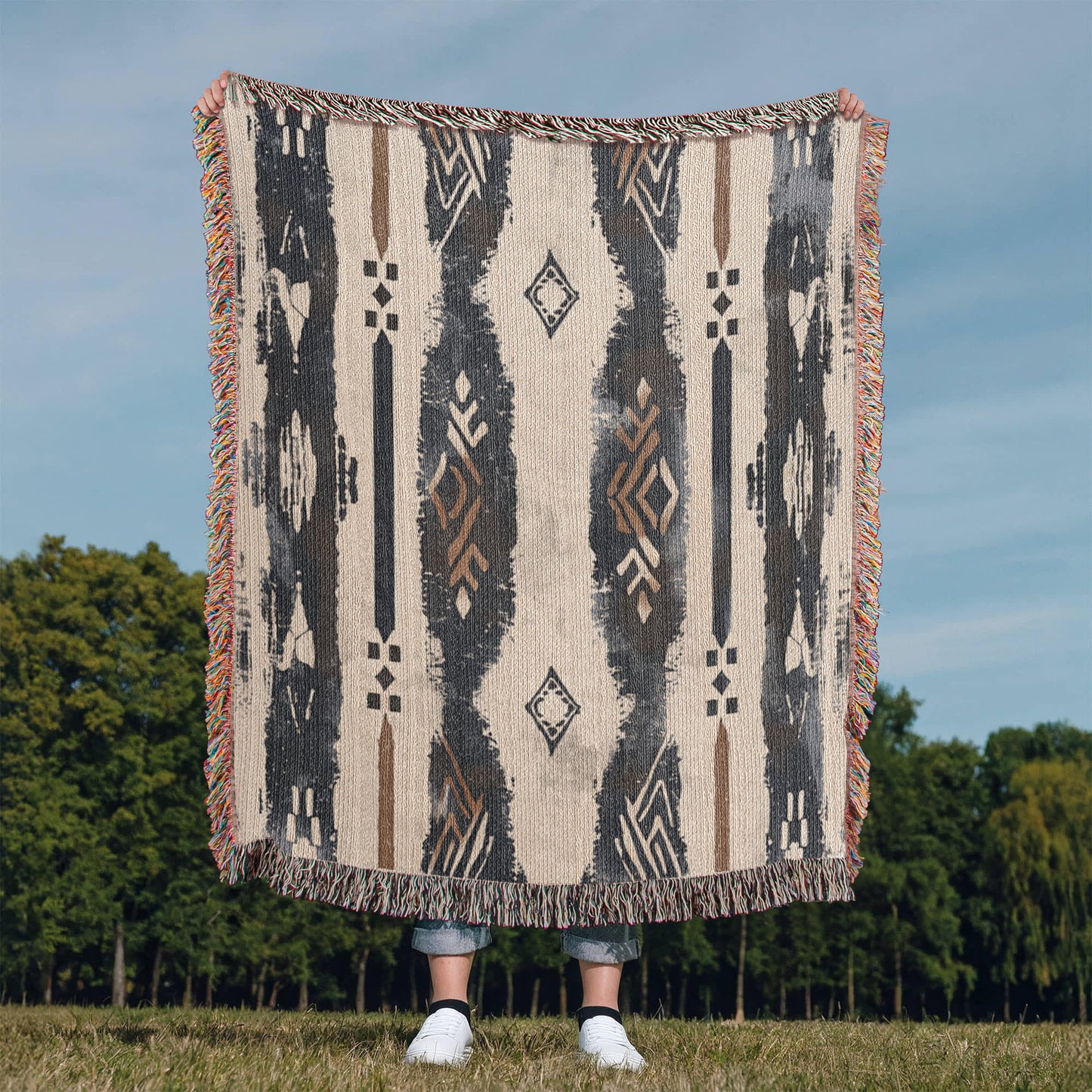 Spirit Lines Woven Blanket – Tribal Geometric Boho Throw