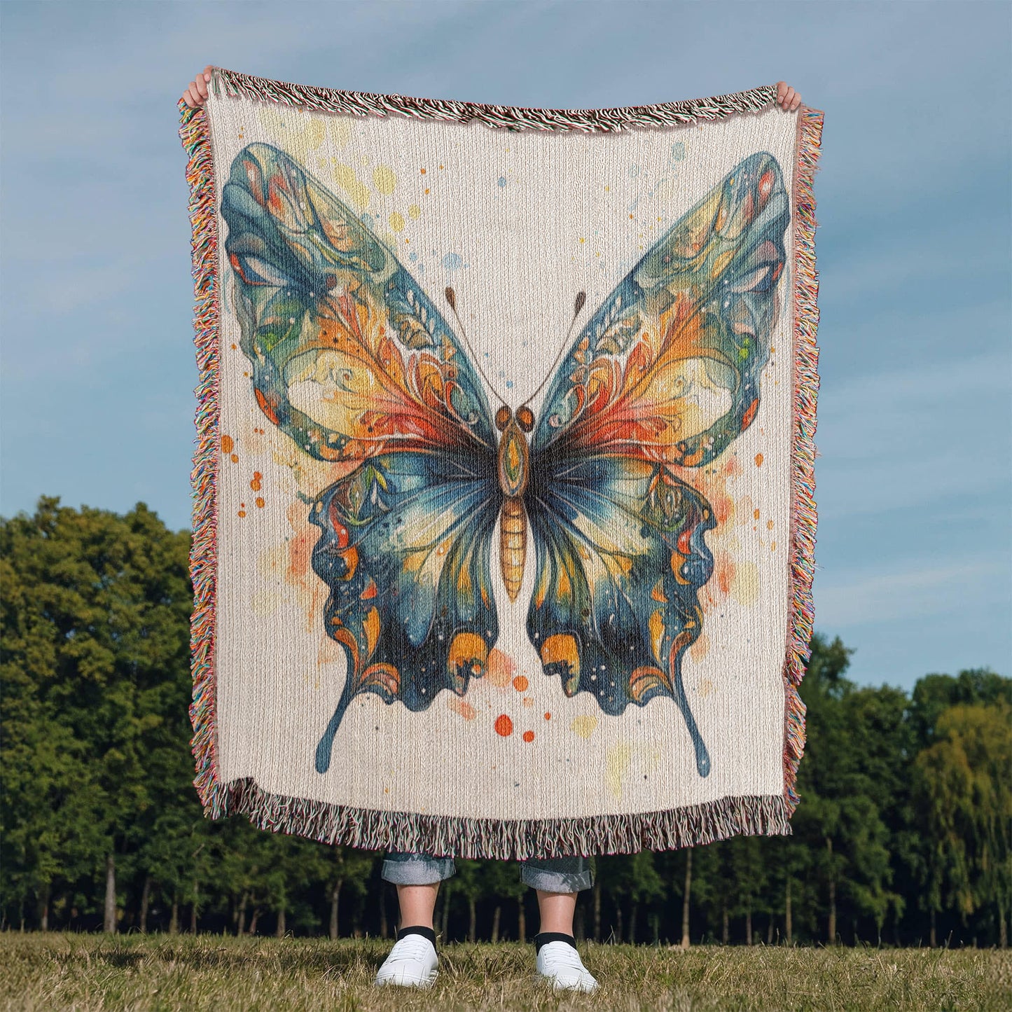 Metamorph Woven Blanket – Watercolor Butterfly in Motion