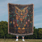 Boho Owl Woven Blanket – Beaded Look Design with Celestial Forest Accents