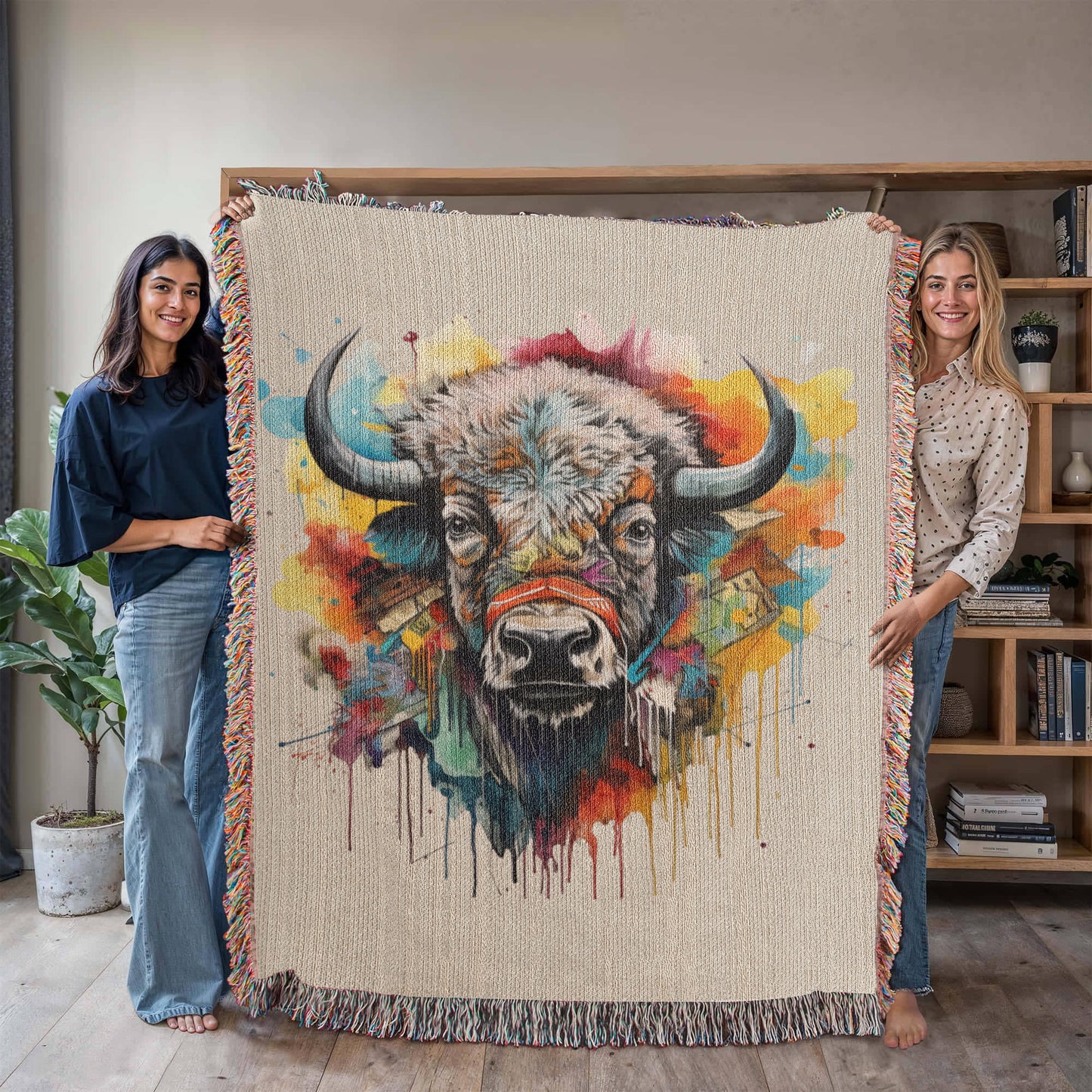 Headstrong Woven Blanket – Watercolor Bull Portrait