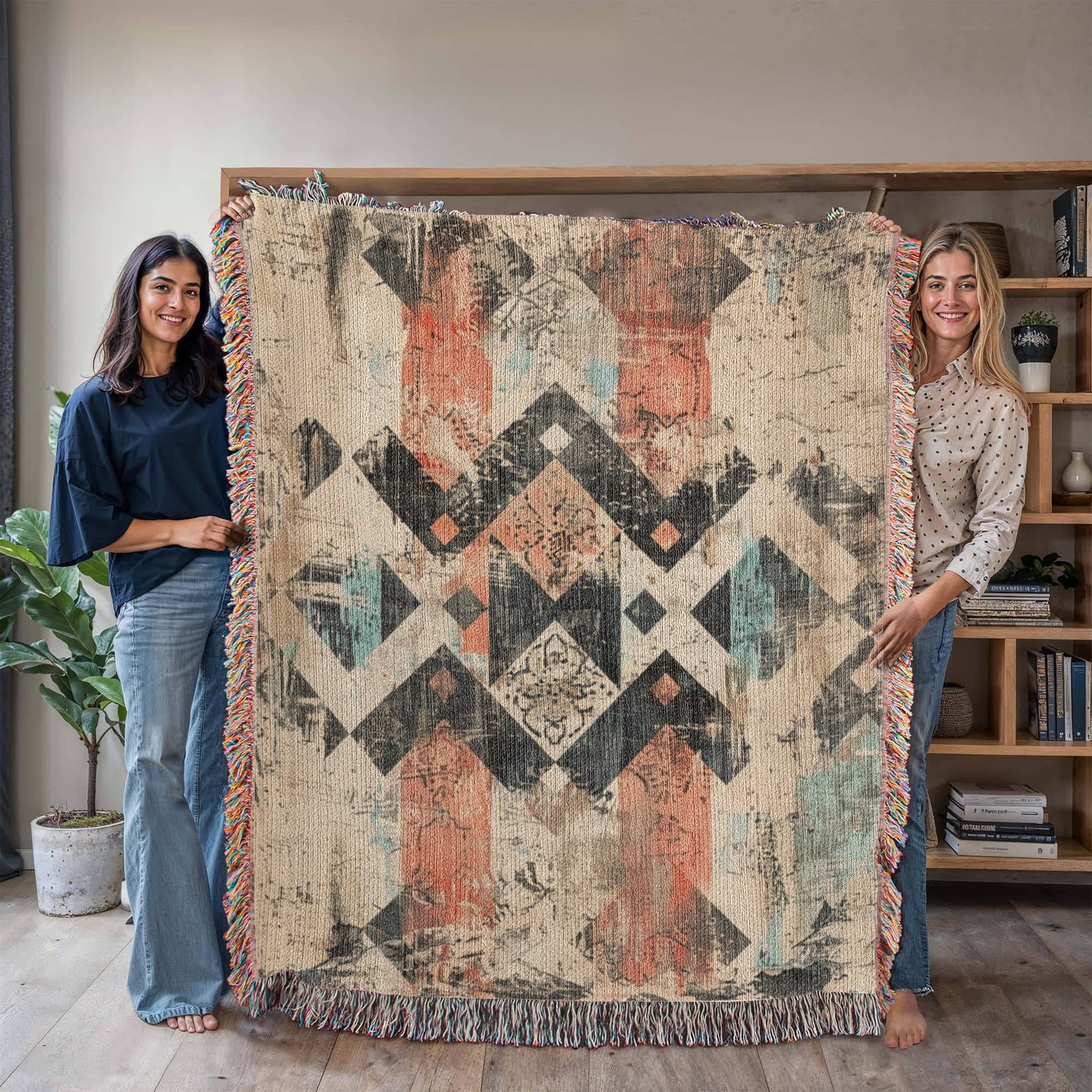Faded Frontier Woven Blanket – Global Boho Abstract Throw