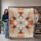 Red Earth Ritual Woven Blanket – Mystical Boho Sunburst Throw