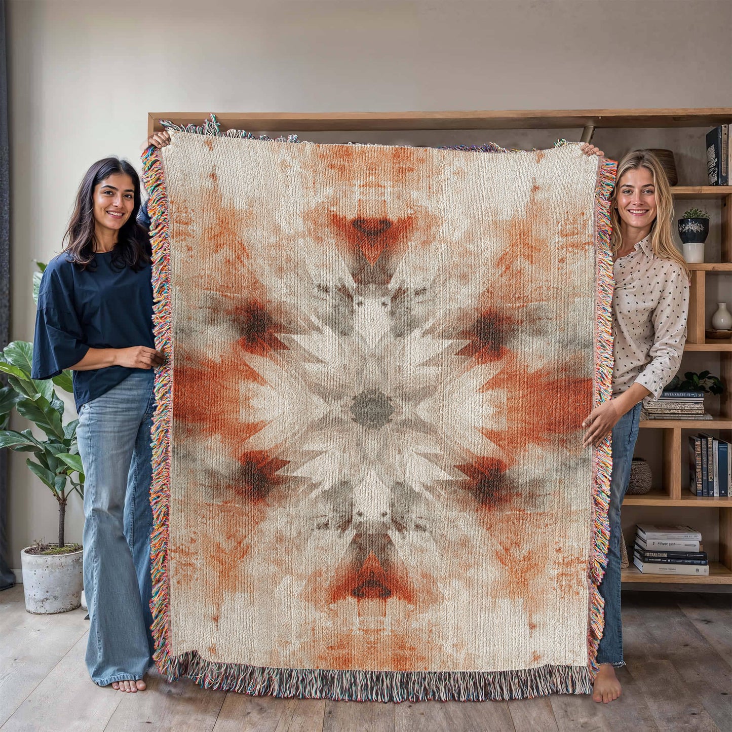 Red Earth Ritual Woven Blanket – Mystical Boho Sunburst Throw