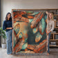 Embossed Feather Blanket – Boho-Inspired Woven Throw | Copper & Teal Artistic Decor by Lace & Grit