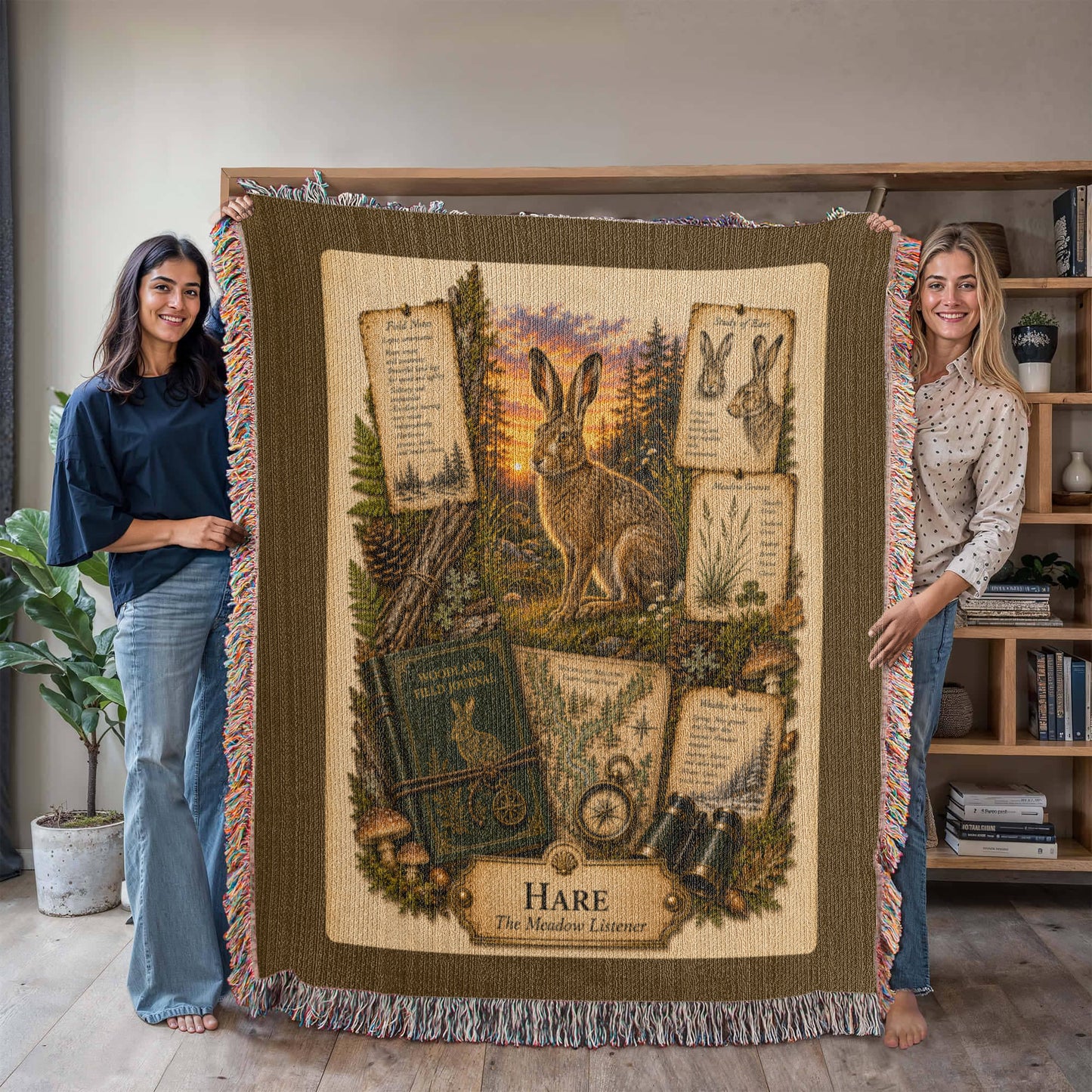 Hare Woven Throw Blanket | Woodland Animal Decor | Cotton Tapestry Throw | Naturalist Journal Gift