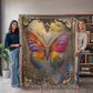 Embossed Butterfly Blanket – Iridescent Woven Throw | Symbolic Boho Decor by Lace & Grit