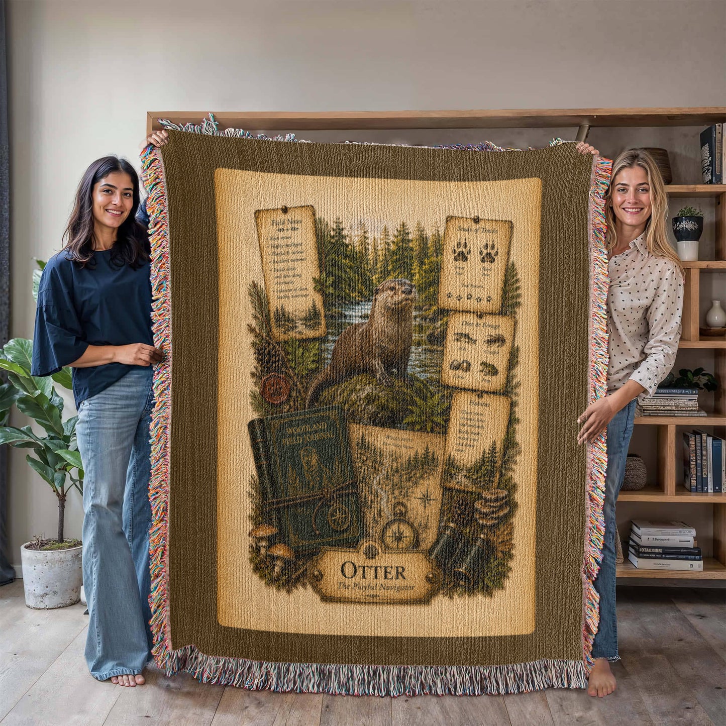 Otter Woven Throw Blanket | Woodland Animal Decor | Cotton Tapestry Throw | Naturalist Journal Gift