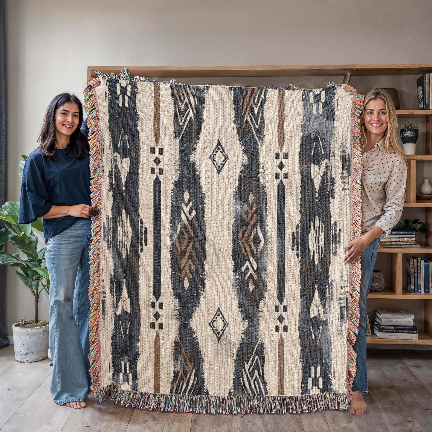 Spirit Lines Woven Blanket – Tribal Geometric Boho Throw