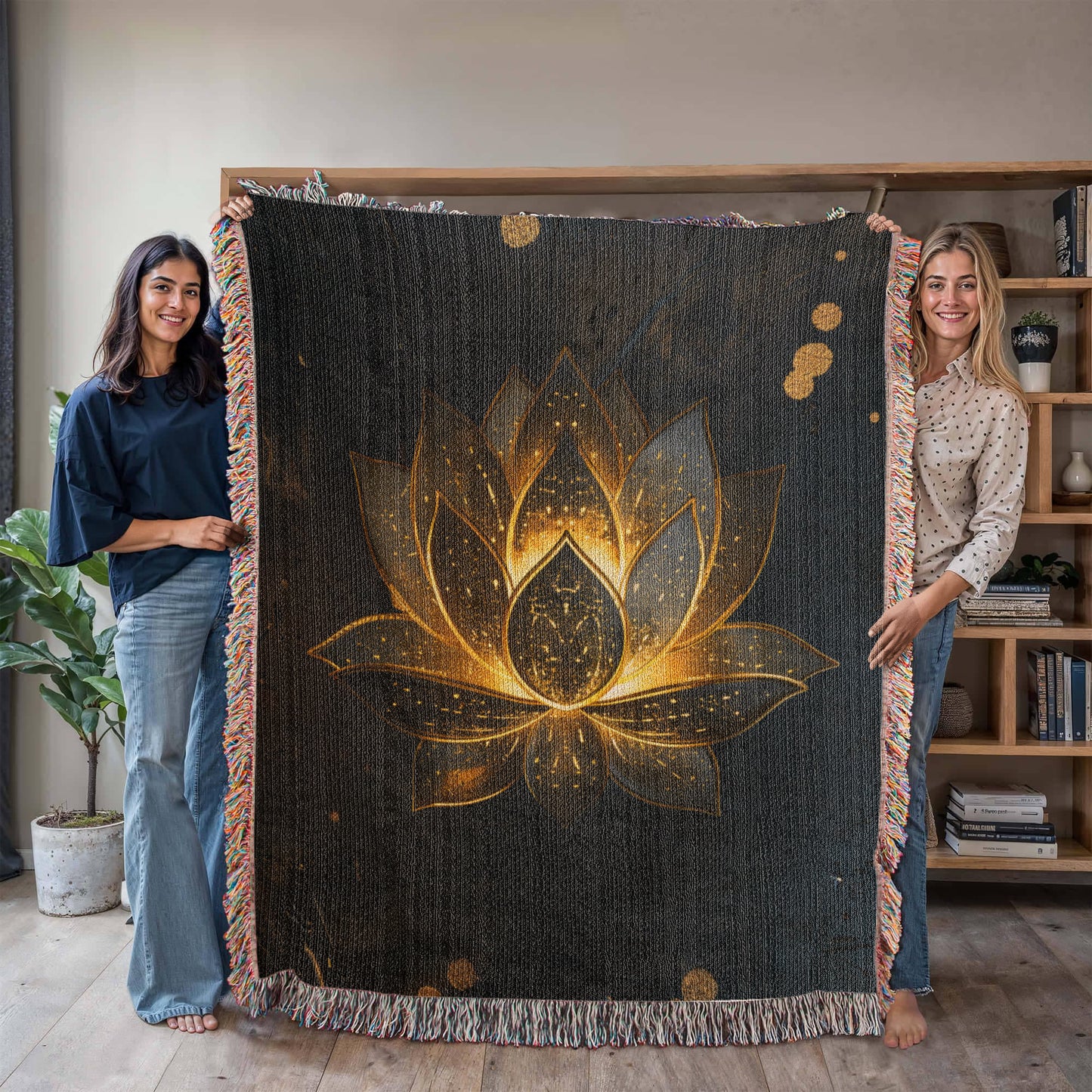 Embossed Lotus Blanket – Golden Woven Throw | Spiritual Boho Decor by Lace & Grit