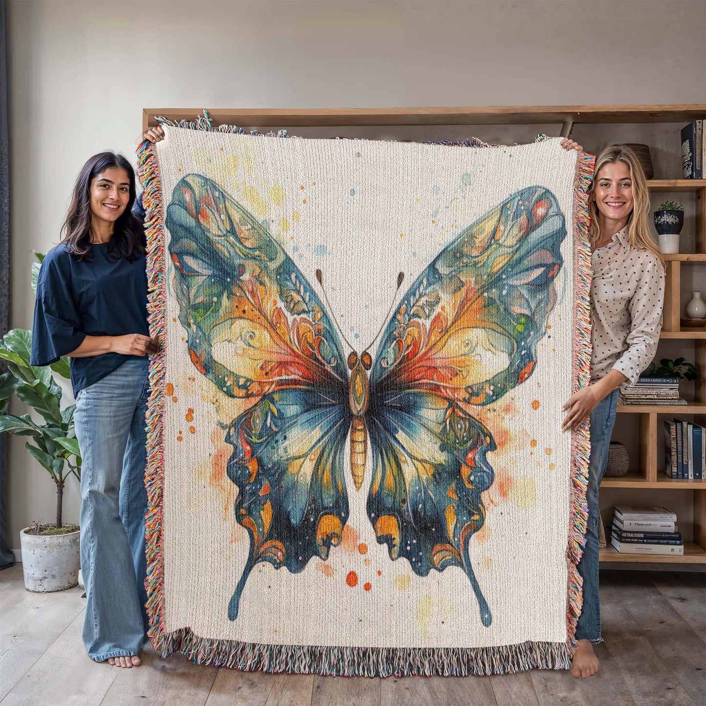 Metamorph Woven Blanket – Watercolor Butterfly in Motion