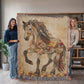 Beaded Spirit Horse Woven Blanket – Boho Western Home Decor