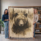 Forest Watcher Woven Blanket – Watercolor Bear in Woodland Mist