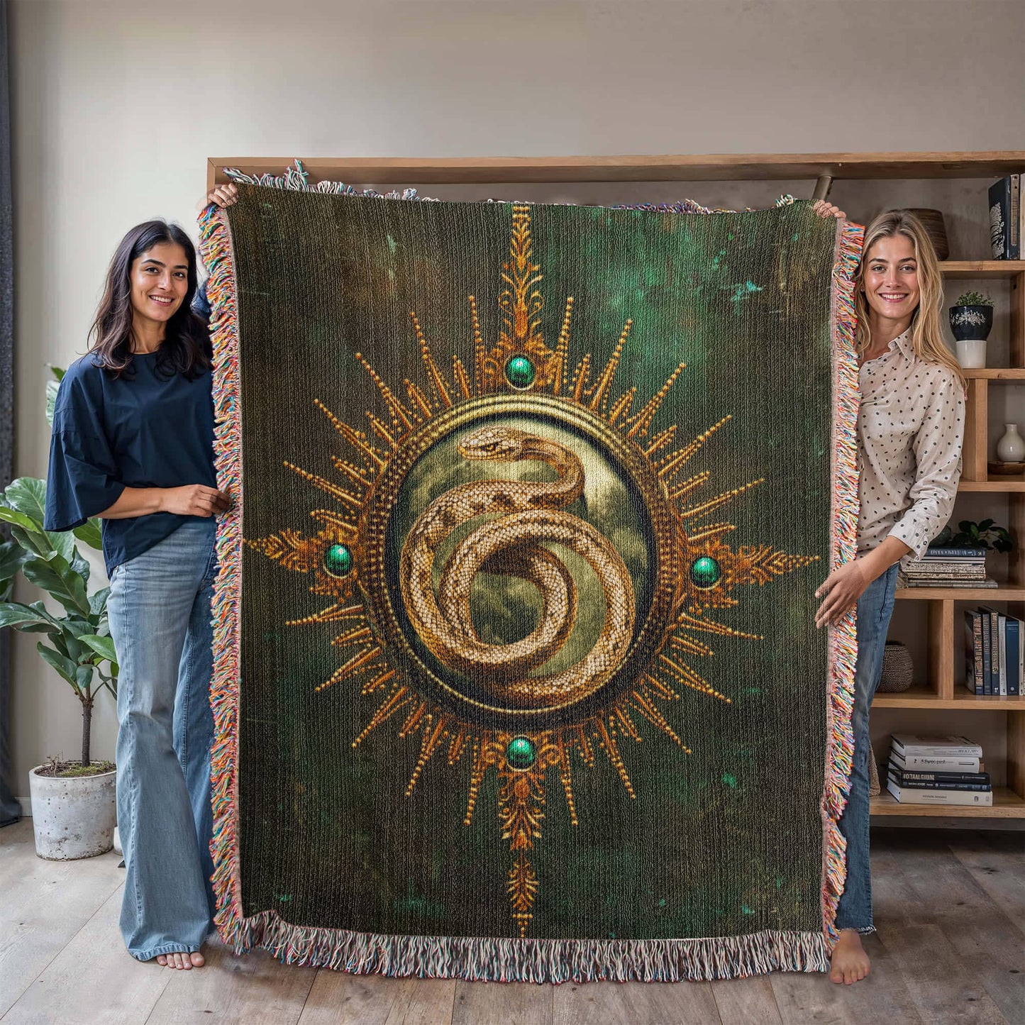 Beaded Look Serpent Seal Blanket – Woven Mystical Snake Emblem Throw | Fantasy Decor by Lace & Grit