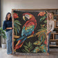 Tropical Parrot Heirloom Woven Blanket – Bold Boho Jungle Vibes