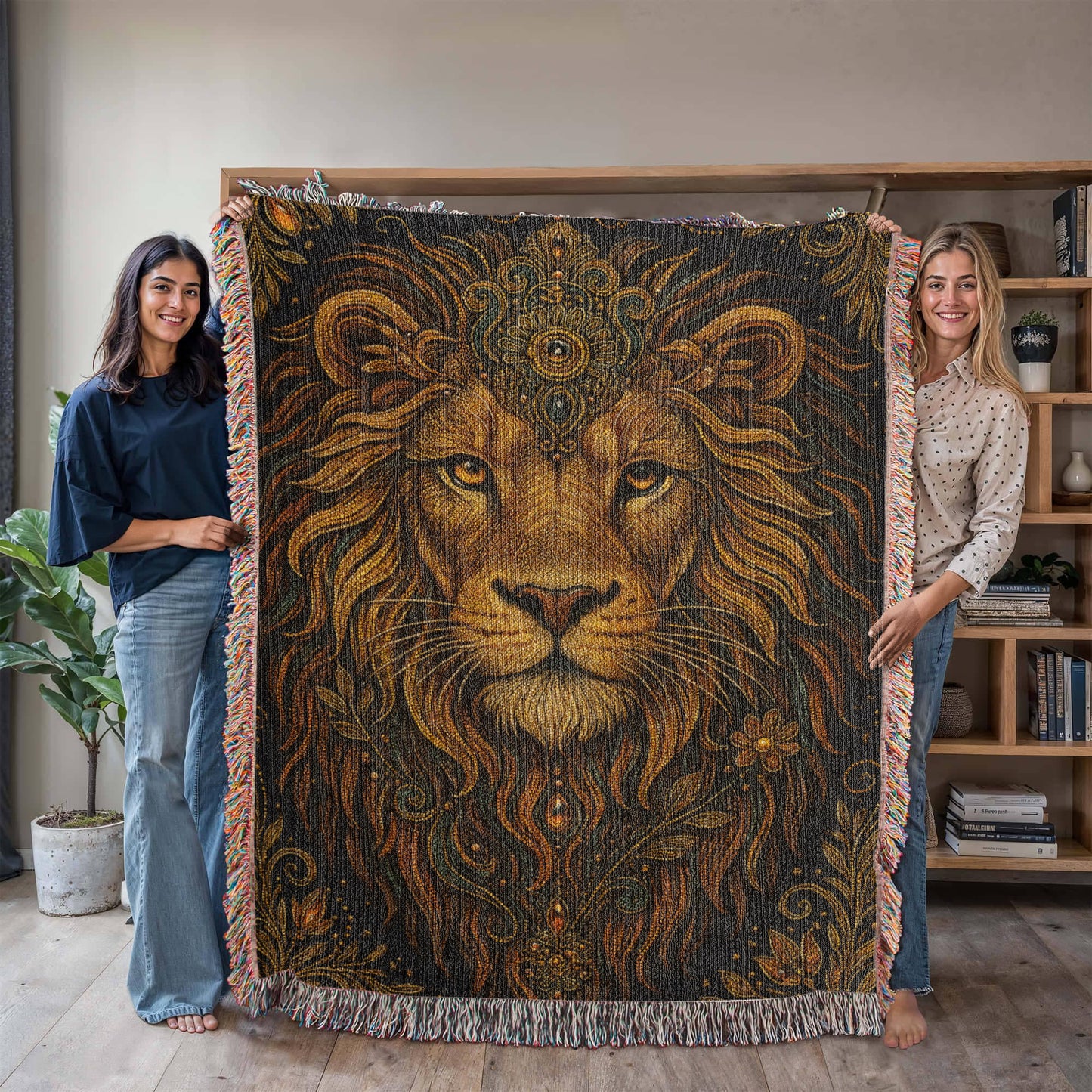 Beaded Lion Blanket – Spiritual Strength & Regal Bohemian Tapestry Throw