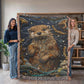 Boho River Otter Blanket – Beaded Look Textile Art in Deep Earth Tones | Boho Nature Lover Gift