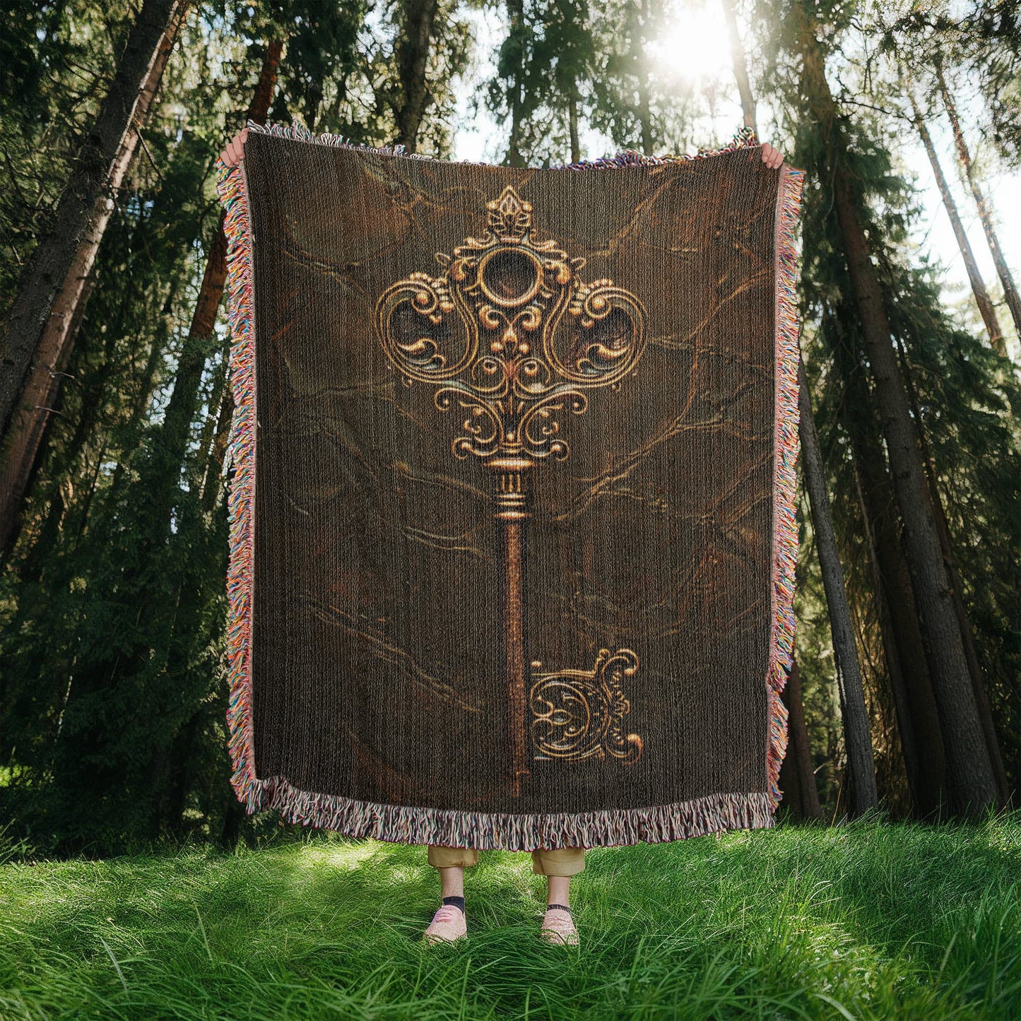 Beaded Look Mystic Key Blanket – Woven Celestial Key of Destiny Throw | Fantasy Decor by Lace & Grit