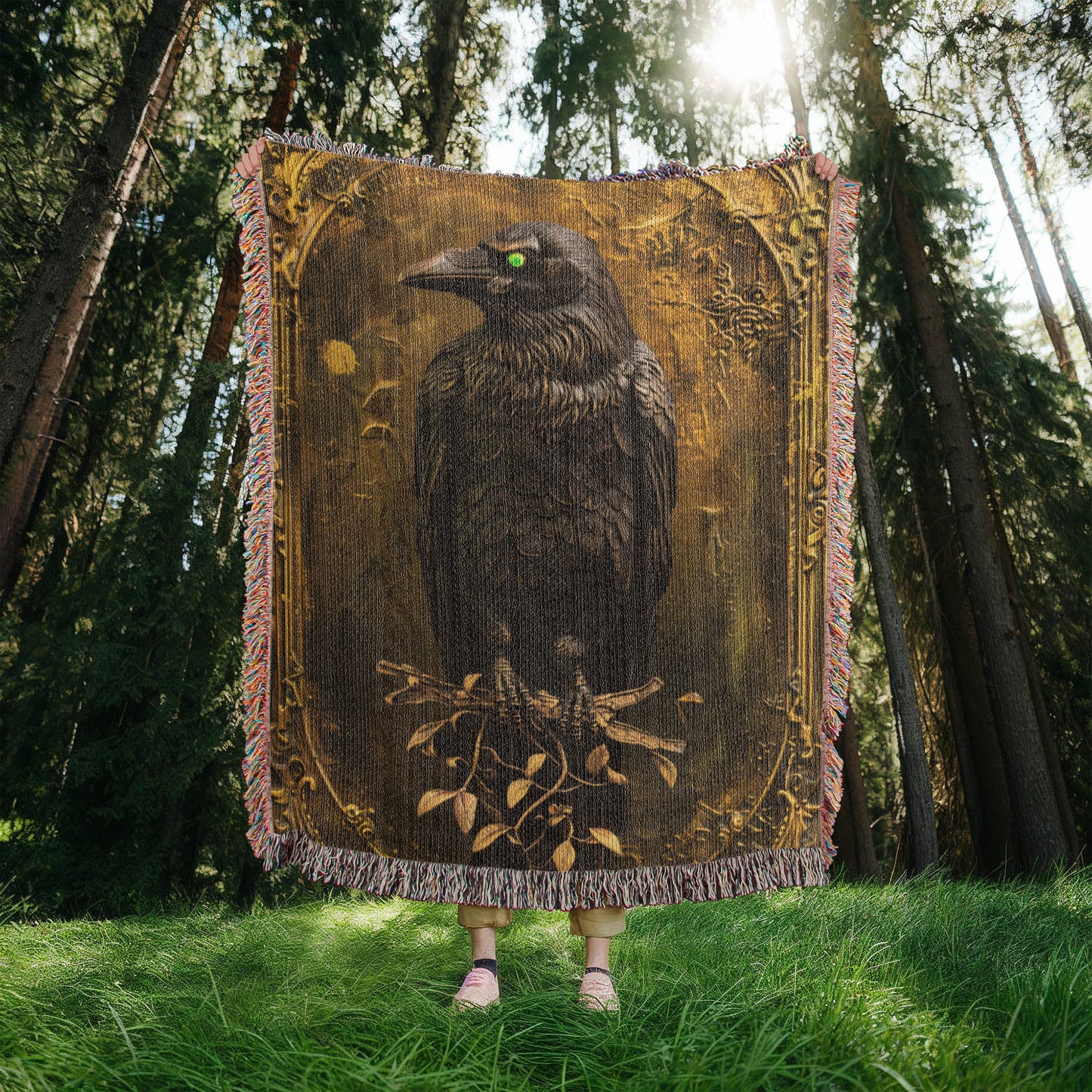 Embossed Raven – Woven Throw Blanket