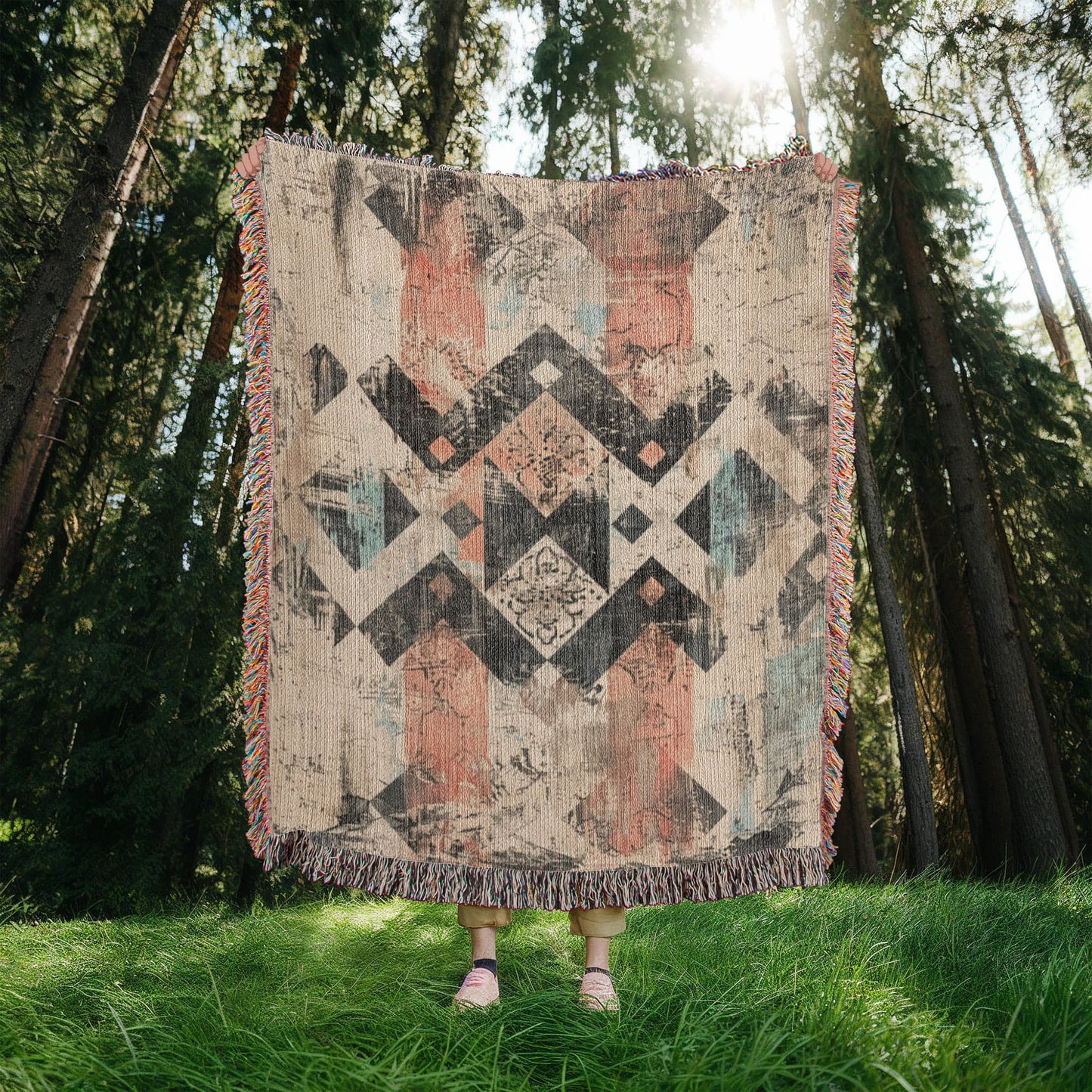 Faded Frontier Woven Blanket – Global Boho Abstract Throw