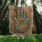 Embossed Hamsa Blanket – Boho Spiritual Woven Throw | Protective Symbol Decor by Lace & Grit