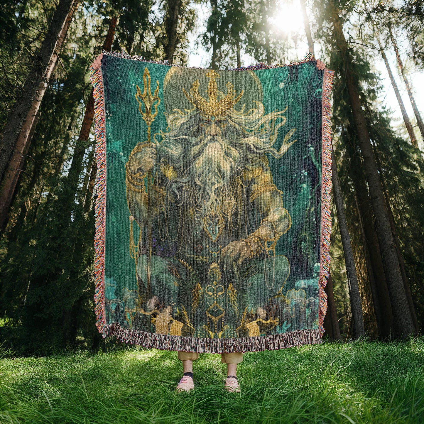 Beaded Look Neptune, God of the Deep – Woven Throw Blanket