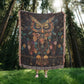 Boho Owl Woven Blanket – Beaded Look Design with Celestial Forest Accents