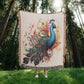 Plumefire Woven Blanket – Watercolor Peacock in Full Display