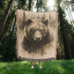 Forest Watcher Woven Blanket – Watercolor Bear in Woodland Mist