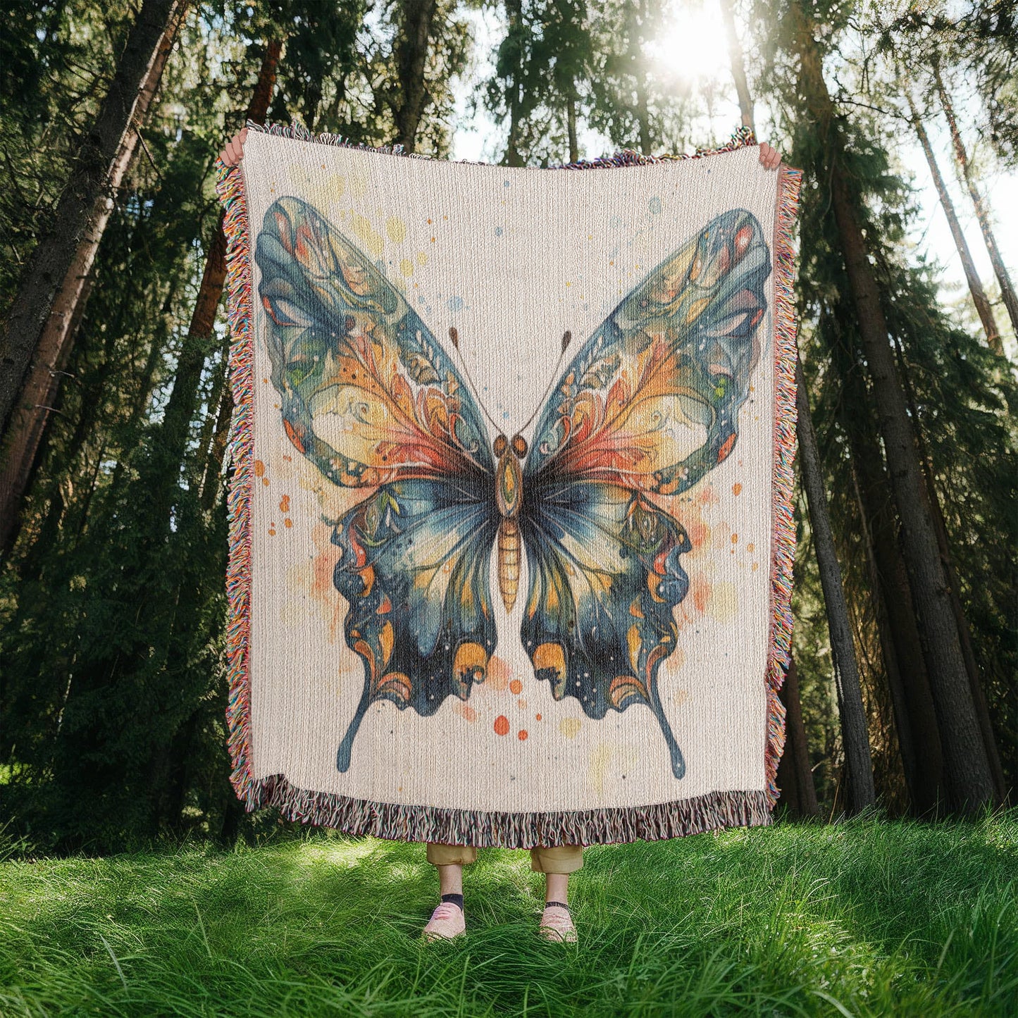 Metamorph Woven Blanket – Watercolor Butterfly in Motion