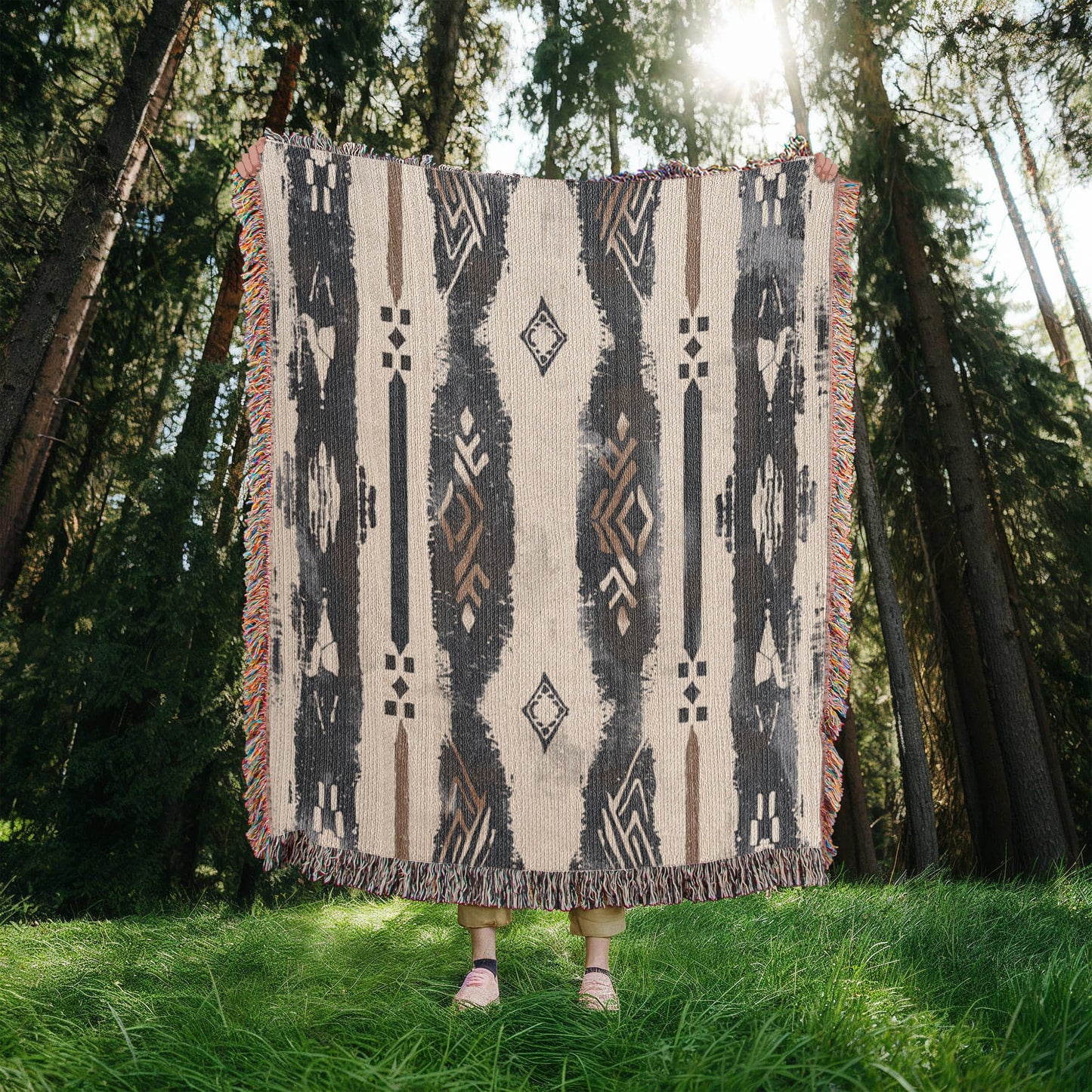 Spirit Lines Woven Blanket – Tribal Geometric Boho Throw